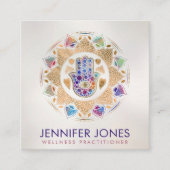 Hamsa Hand-Hand van Fatima in Lotus mandala Vierkante Visitekaartje (Voorkant)