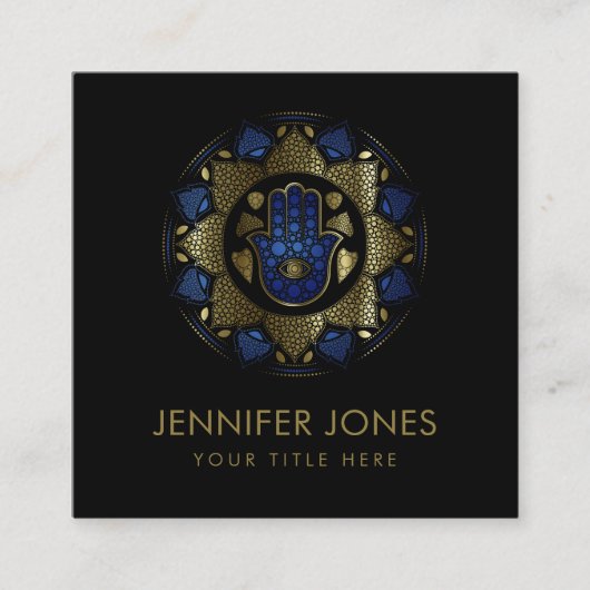 Hamsa Hand-Hand van Fatima in Lotus mandala Vierkante Visitekaartje (Voorkant)