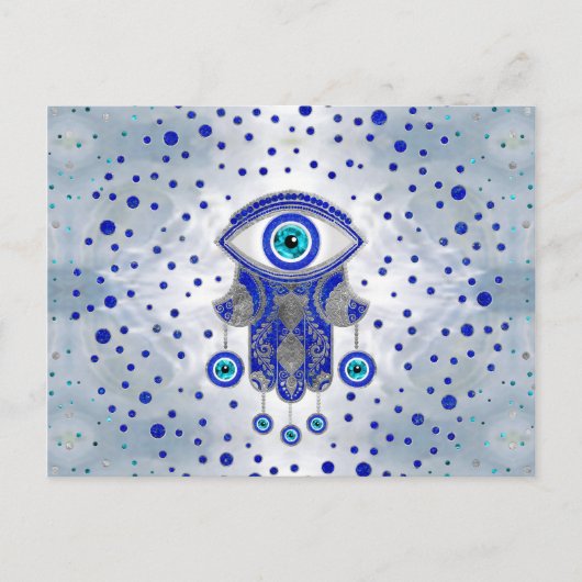 Hamsa Hand-Hand van Fatima Lapis Lazuli en Silver Briefkaart (Voorkant)