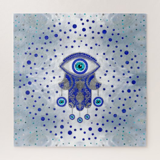 Hamsa Hand-Hand van Fatima Lapis Lazuli en Silver Legpuzzel (Verticaal)