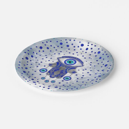 Hamsa Hand-Hand van Fatima Lapis Lazuli en Silver Papieren Bordje (Gekanteld)