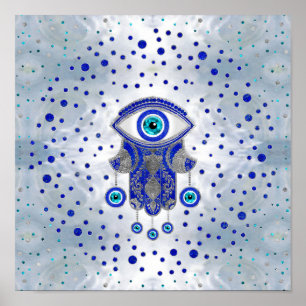 Hamsa Hand-Hand van Fatima Lapis Lazuli en Silver Poster