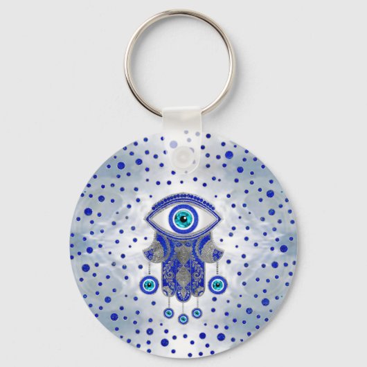 Hamsa Hand-Hand van Fatima Lapis Lazuli en Silver Sleutelhanger (Voorkant)