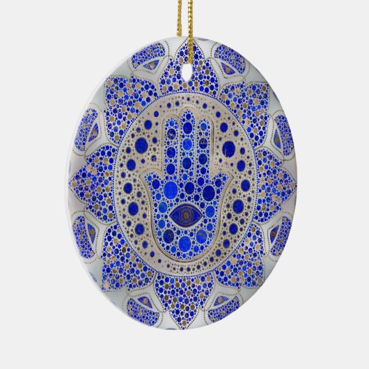 Hamsa Hand-Hand van Fatima op moeder van Pearl Keramisch Ornament (Rechts)