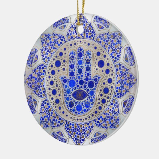 Hamsa Hand-Hand van Fatima op moeder van Pearl Keramisch Ornament (Links)