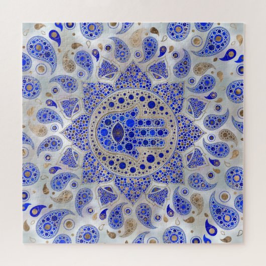 Hamsa Hand-Hand van Fatima op moeder van Pearl Legpuzzel (Horizontaal)