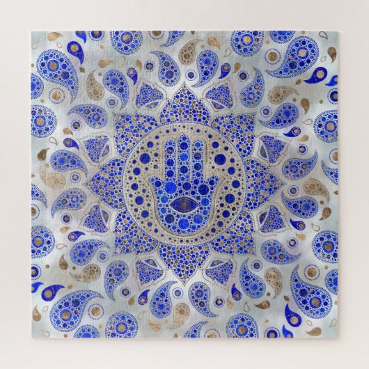 Hamsa Hand-Hand van Fatima op moeder van Pearl Legpuzzel (Verticaal)