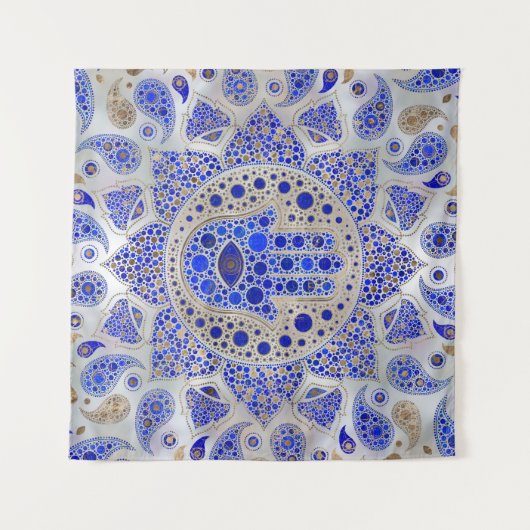 Hamsa Hand-Hand van Fatima op moeder van Pearl Wandkleed (Voorkant (horizontaal))