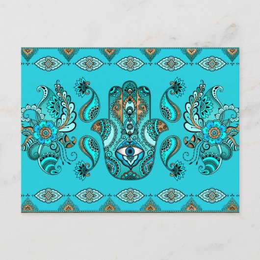 Hamsa Hand-Hand van Fatima Ornament Briefkaart (Voorkant)