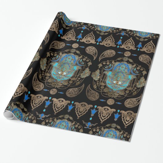 Hamsa Hand-Hand van Fatima Ornament Cadeaupapier (Uitgerold)