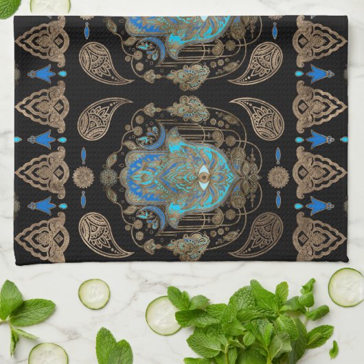 Hamsa Hand-Hand van Fatima Ornament Theedoek (Gevouwen)
