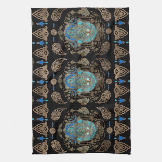 Hamsa Hand-Hand van Fatima Ornament Theedoek (Verticaal)