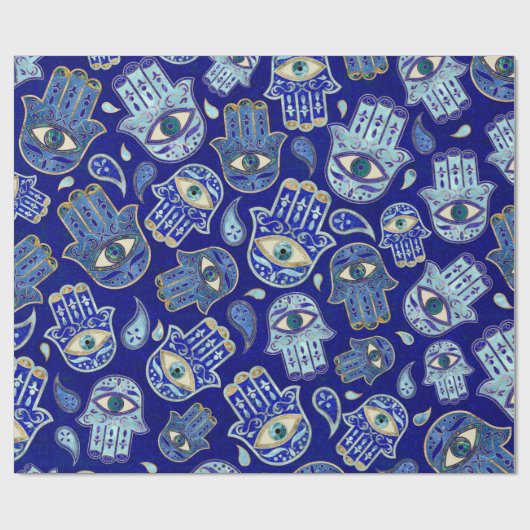 Hamsa hand - hand van het Fatimapatroon Blauwe min Cadeaupapier (Vlak)