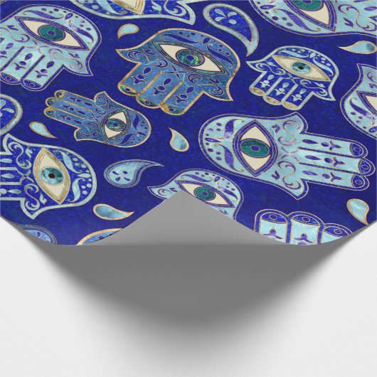 Hamsa hand - hand van het Fatimapatroon Blauwe min Cadeaupapier (Hoek)