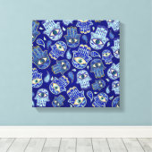 Hamsa hand - hand van het Fatimapatroon Blauwe min Canvas Afdruk (Insitu (Houten vloer))