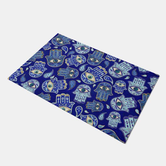 Hamsa hand - hand van het Fatimapatroon Blauwe min Deurmat (Schuin)