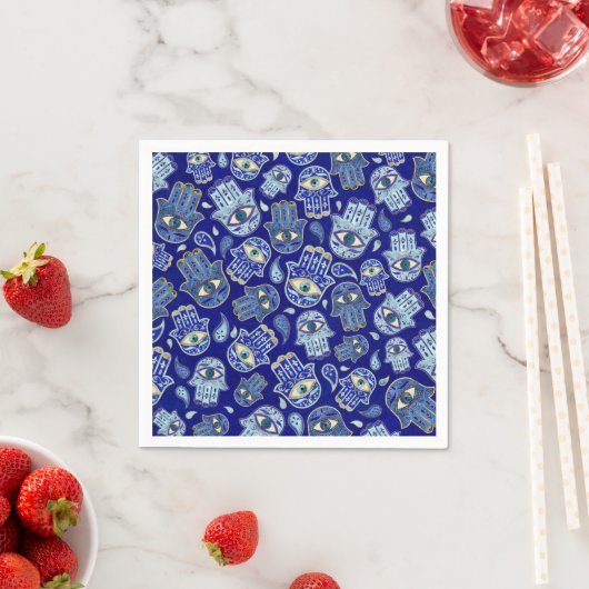 Hamsa hand - hand van het Fatimapatroon Blauwe min Servet (Insitu)