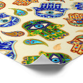 Hamsa hand - hand van het kleurrijke patroon van F Poster (Hoek)