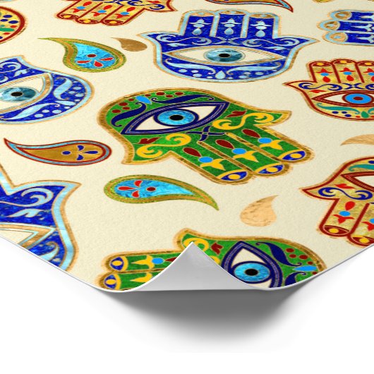 Hamsa hand - hand van het kleurrijke patroon van F Poster (Hoek)