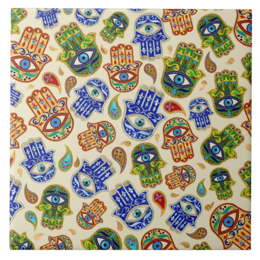 Hamsa hand - hand van het kleurrijke patroon van F Tegeltje (Voorkant)