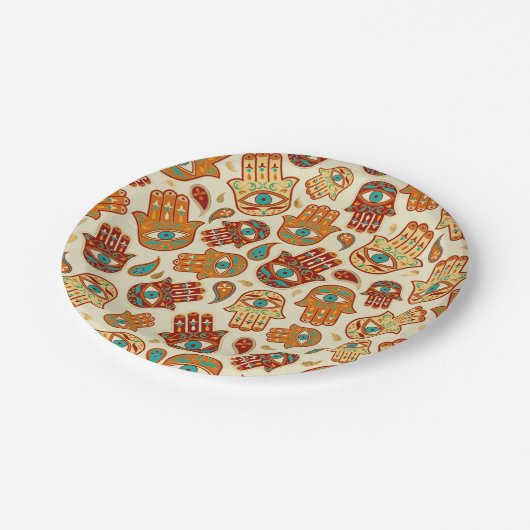 Hamsa Hand - Handhand van Fatima Blauwgroen Terrac Papieren Bordje (Gekanteld)