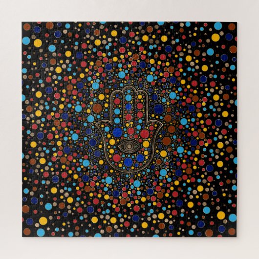 Hamsa Hand - Handje van Fatima kleurrijke stipkuns Legpuzzel (Verticaal)
