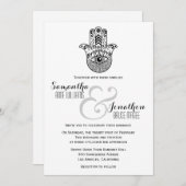 Hamsa Hand Huwelijk Zwart-wit Uitnodiging (Voorkant / Achterkant)