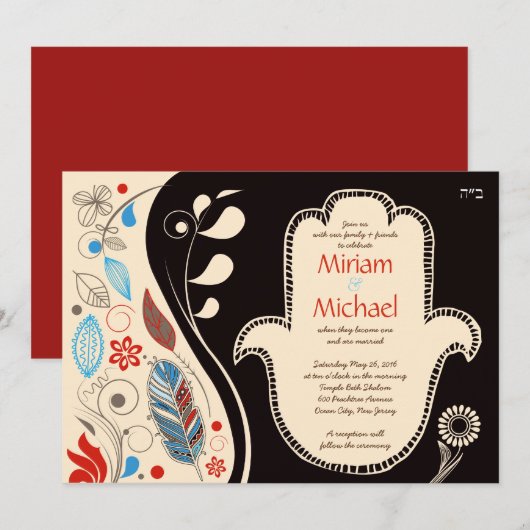 HAMSA HAND Joodse huwelijksuitnodiging Kaart (Voorkant / Achterkant)