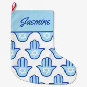Hamsa Hand Joodse ster Blauw Chanoeka kous Grote Kerstsok (Voorkant)