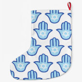 Hamsa Hand Joodse ster Blauw Chanoeka kous Grote Kerstsok (Achterkant)