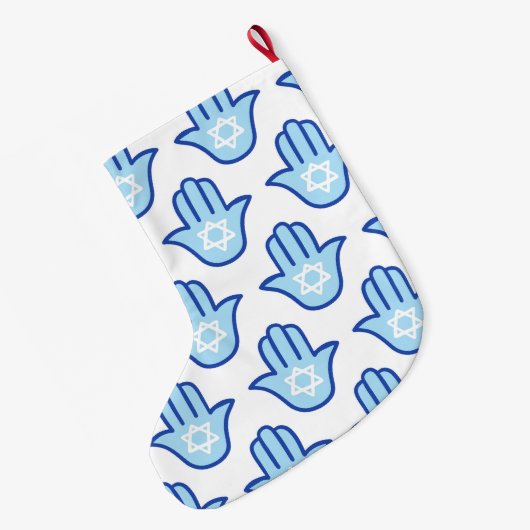 Hamsa Hand Joodse ster Blauw Chanoeka kous Grote Kerstsok (Achterkant (Hangend))