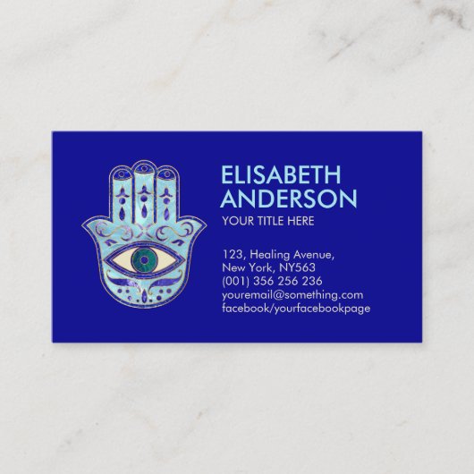 Hamsa Hand - Lapis Lazuli en Blauw kristal Visitekaartje (Voorkant)
