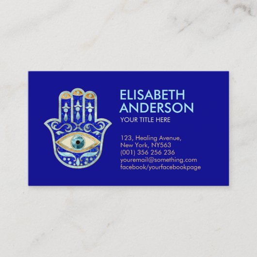 Hamsa Hand - Lapis Lazuli en Blauw kristal Visitekaartje (Voorkant)