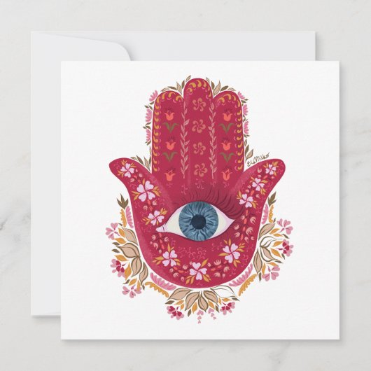 Hamsa Hand_Magenta_Cream Kaart (Voorkant)