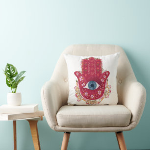 Hamsa Hand_Magenta_Cream Pillow Kussen