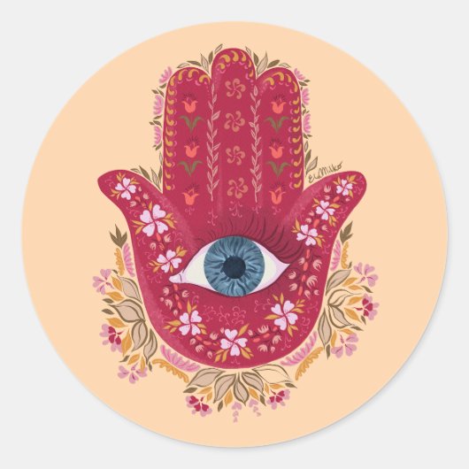 Hamsa Hand_Magenta_Cream Sticker (Voorkant)