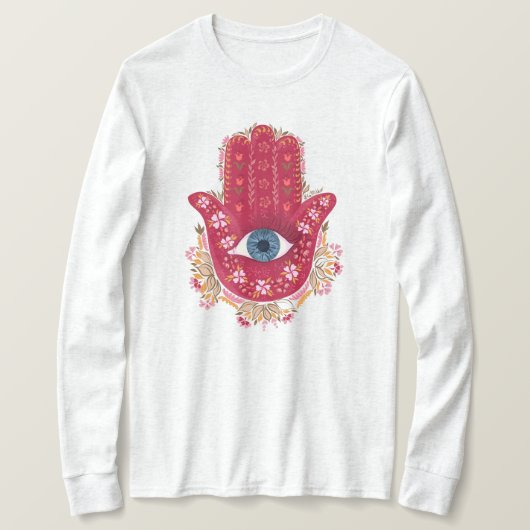 Hamsa Hand_Magenta_Cream Tshirt (Design voorkant)