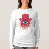 Hamsa Hand_Magenta_Cream Tshirt (Voorkant)