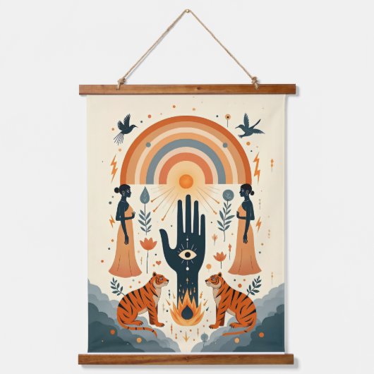 Hamsa Hand met Evil Eye – Beschermend en Stijlvol Hangend Wandkleed (Voorkant)