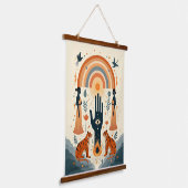 Hamsa Hand met Evil Eye – Beschermend en Stijlvol Hangend Wandkleed (Gebogen)