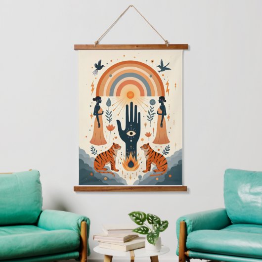 Hamsa Hand met Evil Eye – Beschermend en Stijlvol Hangend Wandkleed (Woonkamer)
