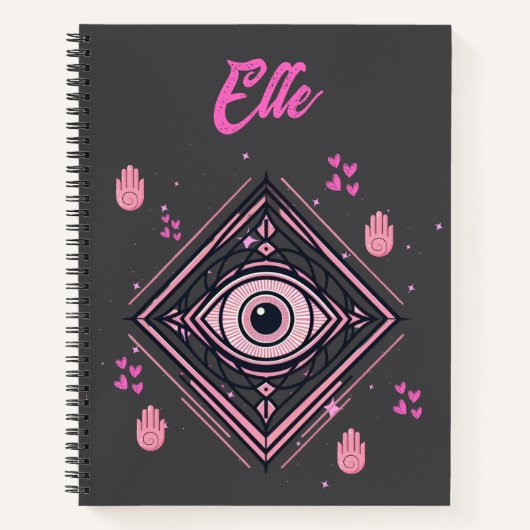 Hamsa Hand met Evil Eye en Hearts Pink op grijs Notitieboek (Voorkant)