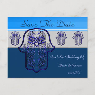 Hamsa Hand met: Hart (Trouw) (Blauw) Aankondigingskaart