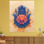 Hamsa Hand met Lotus Flower Canvas Afdruk (Insitu (Woonkamer))