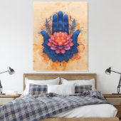 Hamsa Hand met Lotus Flower Canvas Afdruk (Insitu (Slaapkamer))