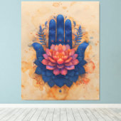 Hamsa Hand met Lotus Flower Canvas Afdruk (Insitu (Houten vloer))