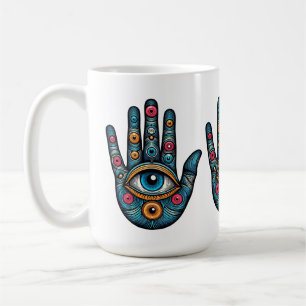 Hamsa Hand met oog en kunst illustratie Koffiemok