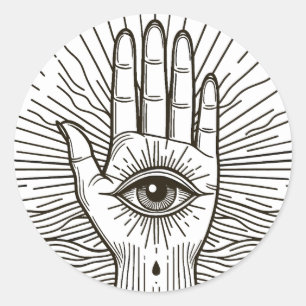 Hamsa Hand met oog en kunst illustratie Ronde Sticker
