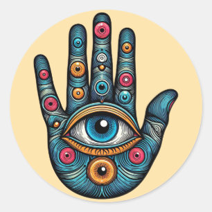 Hamsa Hand met oog en kunst illustratie Ronde Sticker