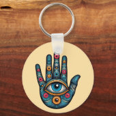 Hamsa Hand met oog en kunst illustratie Sleutelhanger (Voorkant)